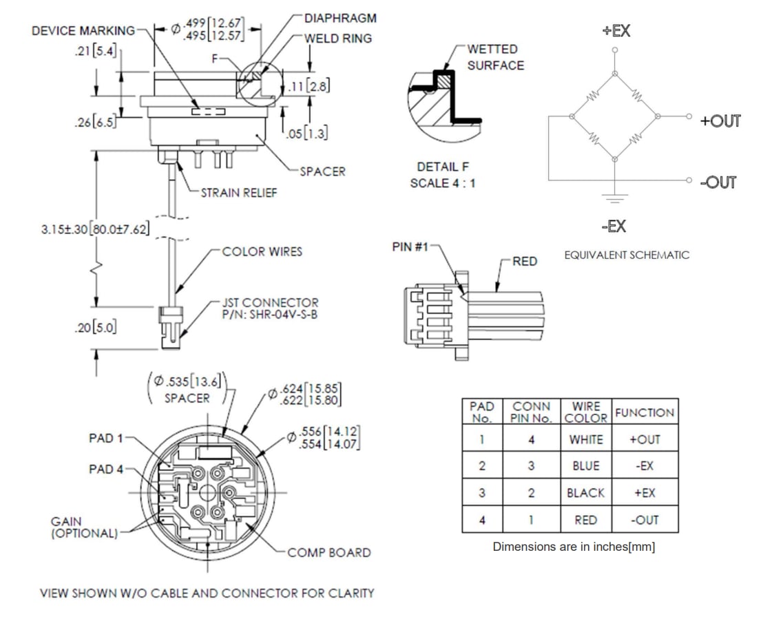 Plan mécanique - TE Connectivity / Measurement Specialties Capteurs de pression 85UHP